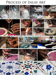 Buy Marble Inlay Coffee /Dining Table top , Multi color Semiprecious stones Inlaid , Pietra dura Art Unique Handicrafts IND