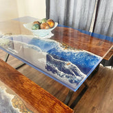 Epoxy Table Top / Wooden Epoxy Dining Table Top / Blue Ocean River Epoxy Table / Rectangular wood table Handmade rustic end tables Unique Handicrafts IND