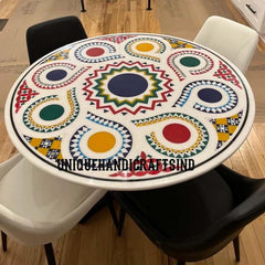 Kitchen & Dining Room Table Top Natural White Marble Table With Carnelian Semi Precious Stone Inlay Mosaic Art Handmade Furniture Decor Unique Handicrafts IND