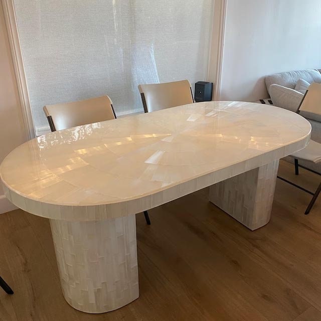 Oval Selenite Dining Kitchen Table / Crystal Countertop / Handmade Luxury Restaurant Interiors Decor and Furniture Unique Handicrafts IND
