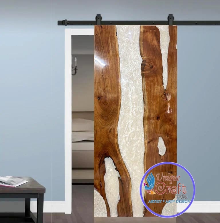 Barn Door ,Wall-Mounted Sliding Barn Door ,Epoxy Barn Door ,Live Edge Resin Door, Handmade Epoxy Resin River Door, Custom Made Hanging Door Unique Handicrafts IND