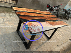 Black Epoxy Resin wooden Table / Natural Wood Handmade Farmhouse & Home Decor Furniture with Stand Unique Handicrafts IND