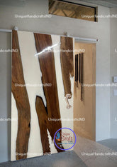 Wooden Barn Door With White Resin Custom Sliding Door Antique Handmade Craftsmanship to Your Home Decor interior Unique Handicrafts IND