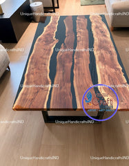 Black Epoxy Resin wooden Table / Natural Wood Handmade Farmhouse & Home Decor Furniture with Stand Unique Handicrafts IND