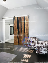 Wooden Barn door ,Black Epoxy Resin Wooden Handmade Arts Entrance Front Doors Wood Wall Decor Art, Unique Door for home and Hotels Unique Handicrafts IND
