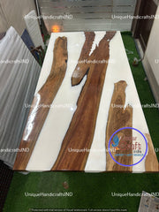 Custom Made White Epoxy Dining Table top, Epoxy Resin table, Wooden Table, Home Decor, living room furniture, Handmade Furniture Unique Handicrafts IND