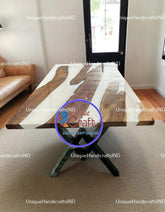Custom Made White Epoxy Dining Table top, Epoxy Resin table, Wooden Table, Home Decor, living room furniture, Handmade Furniture Unique Handicrafts IND