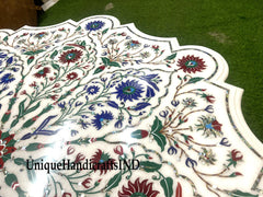 Marble Coffee Table Top Lapis Fine Floral Semi Precious Stones Inlay Marquetry Art Handmade Home Decor Furniture Unique Handicrafts IND