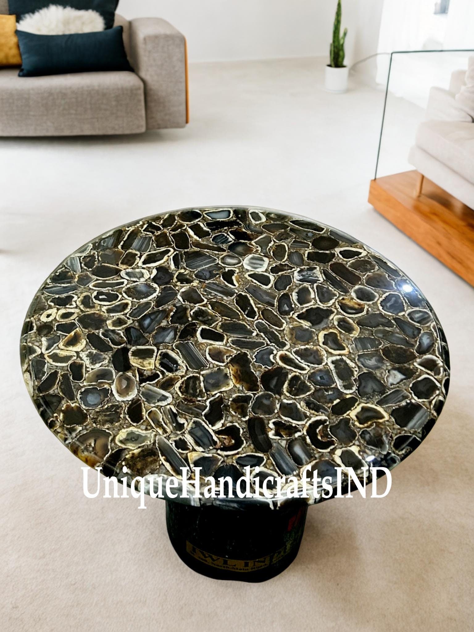 Coffee table top in Black gold agate stone , Sofa table top ,End table top Living room furniture Unique Handicrafts IND