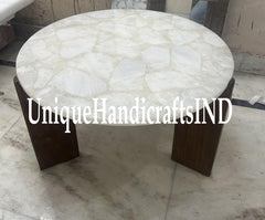 Natural Quartz Table Top for Home Décor Interior White Quartz Round Coffee Side End Round Center Table Top Quartz Desk Table Top Unique Handicrafts IND