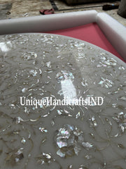 Marble Coffee Table Top with Mother of Pearl Stone Inlay Marquetry Floral Art Handmade Home Decor Furniture Unique Handicrafts IND