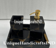 Bathroom Set 3 pcs With Black Obsidian stone Decorative Bathroom Accessories - Luxury Full Bathroom Set - Black Bathroom Decor Set Unique Handicrafts IND