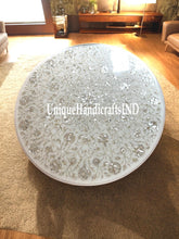Marble Coffee Table Top with Mother of Pearl Stone Inlay Marquetry Floral Art Handmade Home Decor Furniture Unique Handicrafts IND