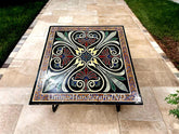 Black Marble Inlay Coffee Table Top Handmade Semi Precious Stone Mosaic Art Living Room Decor Furniture Unique Handicrafts IND