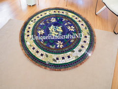 Handmade Marble Dining Table Top,Inlay lapis semi-precious Stones Mosaic Art, Centre Table Coffee Table Home Decor Furniture Unique Handicrafts IND