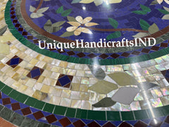 Handmade Marble Dining Table Top,Inlay lapis semi-precious Stones Mosaic Art, Centre Table Coffee Table Home Decor Furniture Unique Handicrafts IND