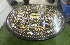 Marble Inlay Coffee Table /Dining Table top In Round Shape Semi Precious Inlay Stone Chariot Pietra Dura Art Decorative Handmade Furniture Unique Handicrafts IND