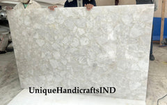 Crystal Table With White Quartz Stone Dining/Coffee/Center/Kitchen Table Countertops Slab For Home & Farmhouse Decor Furniture Unique Handicrafts IND
