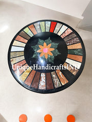 Living Room Coffee Table With Black Marble & Semi Precious Mosaic Inlay Floral Art Handmade Home Decor Furniture Unique Handicrafts IND