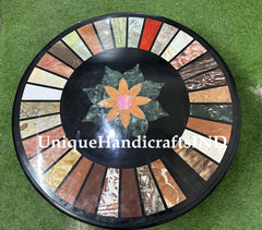 Living Room Coffee Table With Black Marble & Semi Precious Mosaic Inlay Floral Art Handmade Home Decor Furniture Unique Handicrafts IND