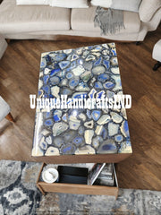 Blue Agate Table Top with Natural Table for home décor Decorative Coffee Table Top Mid Century Table Handmade Round Table Unique Handicrafts IND