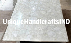 Rectangular White Quartz Table Tops, Stone Kitchen Island Countertop Slab for Home, Custom Office Meeting Desk Luxury Modern Interiors Unique Handicrafts IND
