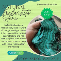 Handmade Malachite Round Table – Stone Side, Coffee & Dining Table Top with Wooden Base Unique Handicrafts IND