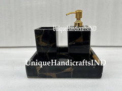 Bathroom Set 3 pcs With Black Obsidian stone Decorative Bathroom Accessories - Luxury Full Bathroom Set - Black Bathroom Decor Set Unique Handicrafts IND