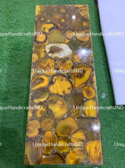 Console Table With Yellow Agate Stone, Handcrafted Sofa Table, Farmhouse Table, Accent Handmade Furniture Kitchen Countertops Slab Unique Handicrafts IND