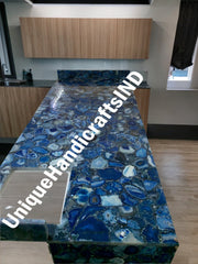 Customized Kitchen Countertops, Blue Agate Geode Countertop Slabs, Agate Kitchen Island, Coffee & Dining table, Slabs for Kitchen Decor Unique Handicrafts IND