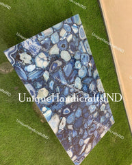 Blue Agate Coffee Table, Stone Kitchen Table, Blue Agate Countertop, Gemstone Agate Slab, Home & Living Room Decor Unique Handicrafts IND
