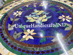 Handmade Marble Dining Table Top,Inlay lapis semi-precious Stones Mosaic Art, Centre Table Coffee Table Home Decor Furniture Unique Handicrafts IND