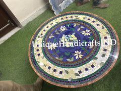 Handmade Marble Dining Table Top,Inlay lapis semi-precious Stones Mosaic Art, Centre Table Coffee Table Home Decor Furniture Unique Handicrafts IND