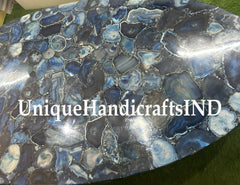 Blue Agate Oval Table Top, Blue Agate Gemstones Table Top, Coffee Table, Dining Table, Centre Table Top, Countertop Dining Room Furniture Unique Handicrafts IND