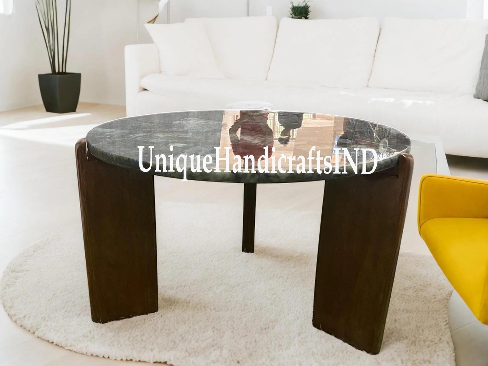 Coffee Table Labradorite Gems stone/Bed side Table, Dining Table, for Home and Office,Labradorite Round Coffee Table with legs 16" inch tall Unique Handicrafts IND