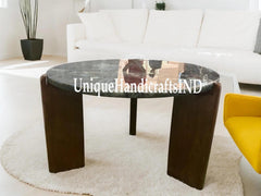 Coffee Table Labradorite Gems stone/Bed side Table, Dining Table, for Home and Office,Labradorite Round Coffee Table with legs 16" inch tall Unique Handicrafts IND