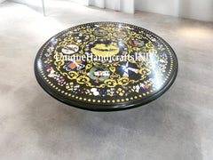 Marble Inlay Coffee Table /Dining Table top In Round Shape Semi Precious Inlay Stone Chariot Pietra Dura Art Decorative Handmade Furniture Unique Handicrafts IND