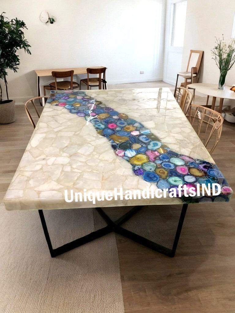 Mix Agate Table, Natural Agate Gemstone Coffee & Side Luxury Table, Glam Home Decor For New Home Gift, Accent Table Home Decor Unique Handicrafts IND