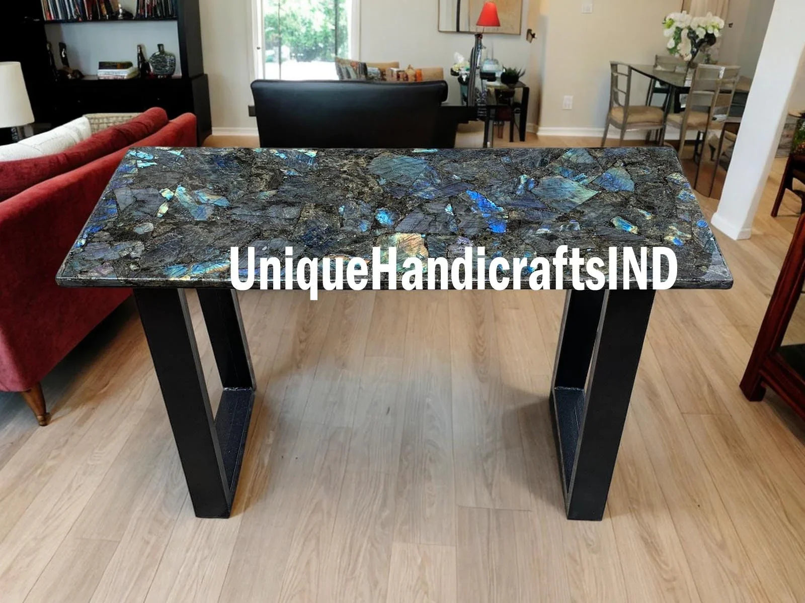 Labradorite Console Table Top Statement Piece for Your Home & Office, Labradorite Table,Home Decor,Furniture,Gemstone Stone Top Unique Handicrafts IND