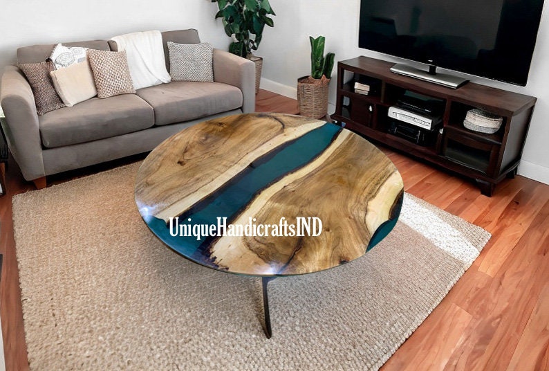 Epoxy Coffee Table Top in Teal color epoxy Unique Handicrafts IND