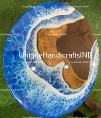 Ocean Sea River Epoxy Table, Dining Room Resin Table, Dinner Epoxy Coffee Table, Round Table Top, Walnut Epoxy Resin Table Unique Handicrafts IND