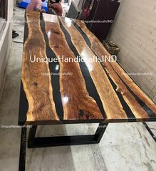 Black Epoxy Table, dining, Acacia Wooden Epoxy Resin Dining Table, Coffee Table Top, Resin Table Top With Stand Indoor & Outdoor Decor Unique Handicrafts IND