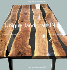 Black Epoxy Table, dining, Acacia Wooden Epoxy Resin Dining Table, Coffee Table Top, Resin Table Top With Stand Indoor & Outdoor Decor Unique Handicrafts IND