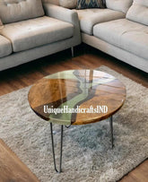 Epoxy Round Table top, Coffee /Side Sofa, center table top , Wood Table ,Custom Order, Epoxy Resin River Table, round Wood Unique Handicrafts IND
