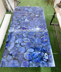 Dining Table Top in Blue Agate stone , Kitchen & Bar Countertop Island Slab, Stone Kitchen Table Top, Handmade Living Room Décor Furniture Unique Handicrafts IND