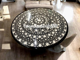 Round Black Marble Inlay Table With Mother of Pearl Stone Inlay Work Art Handmade Kitchen Décor Furniture With Marble Base Unique Handicrafts IND