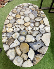 Oval Dining Table Top ,Handmade Coffee, Dining, Center, Sofa Table Top With Natural Agate Stone Art Living Room Decor Furniture Unique Handicrafts IND