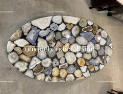 Oval Dining Table Top ,Handmade Coffee, Dining, Center, Sofa Table Top With Natural Agate Stone Art Living Room Decor Furniture Unique Handicrafts IND