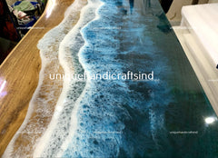 Live Edge Resin Table, Ocean Resin River Table, Ocean Epoxy Dining Table, Ocean Wave Custom Made Coffee, Dining, Sofa Table Unique Handicrafts IND