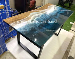 Live Edge Resin Table, Ocean Resin River Table, Ocean Epoxy Dining Table, Ocean Wave Custom Made Coffee, Dining, Sofa Table Unique Handicrafts IND